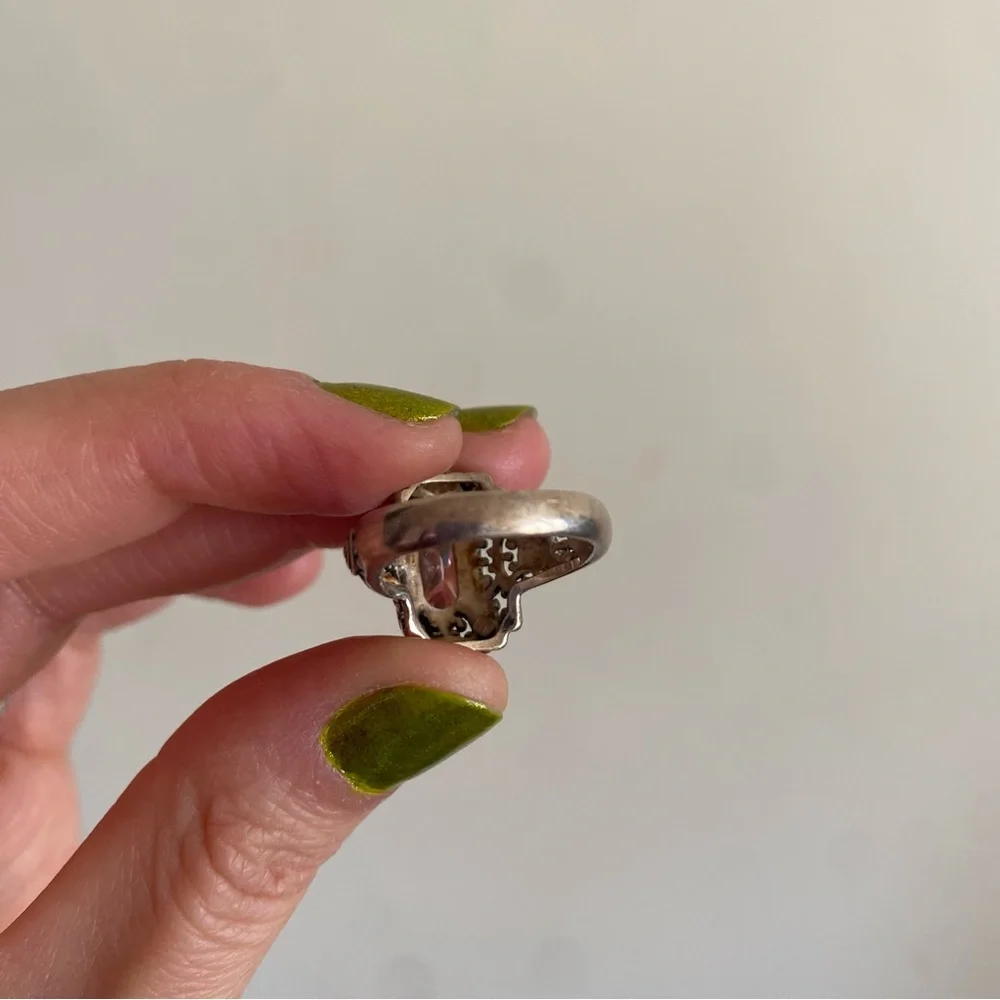Silver Tone Ornate Band Ring with Light Pink Stone - Picture 5 of 5